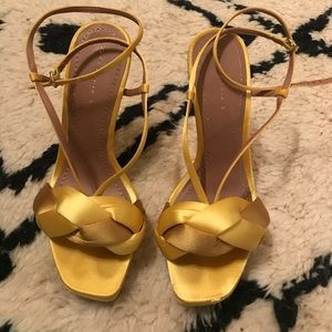 Yellow satin platform shoes